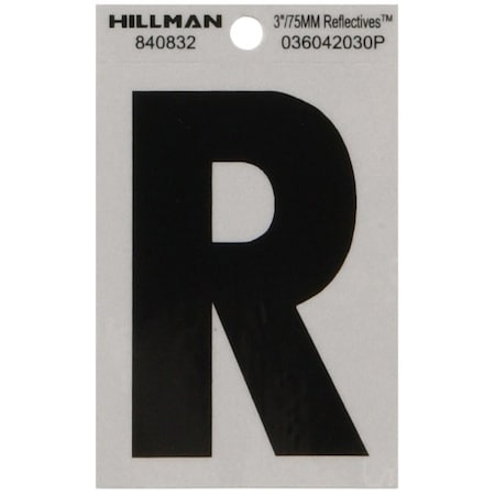 Hillman HILLMAN 3 in. Reflective Black Vinyl Self-Adhesive Letter R 1 pc, PK6 840832